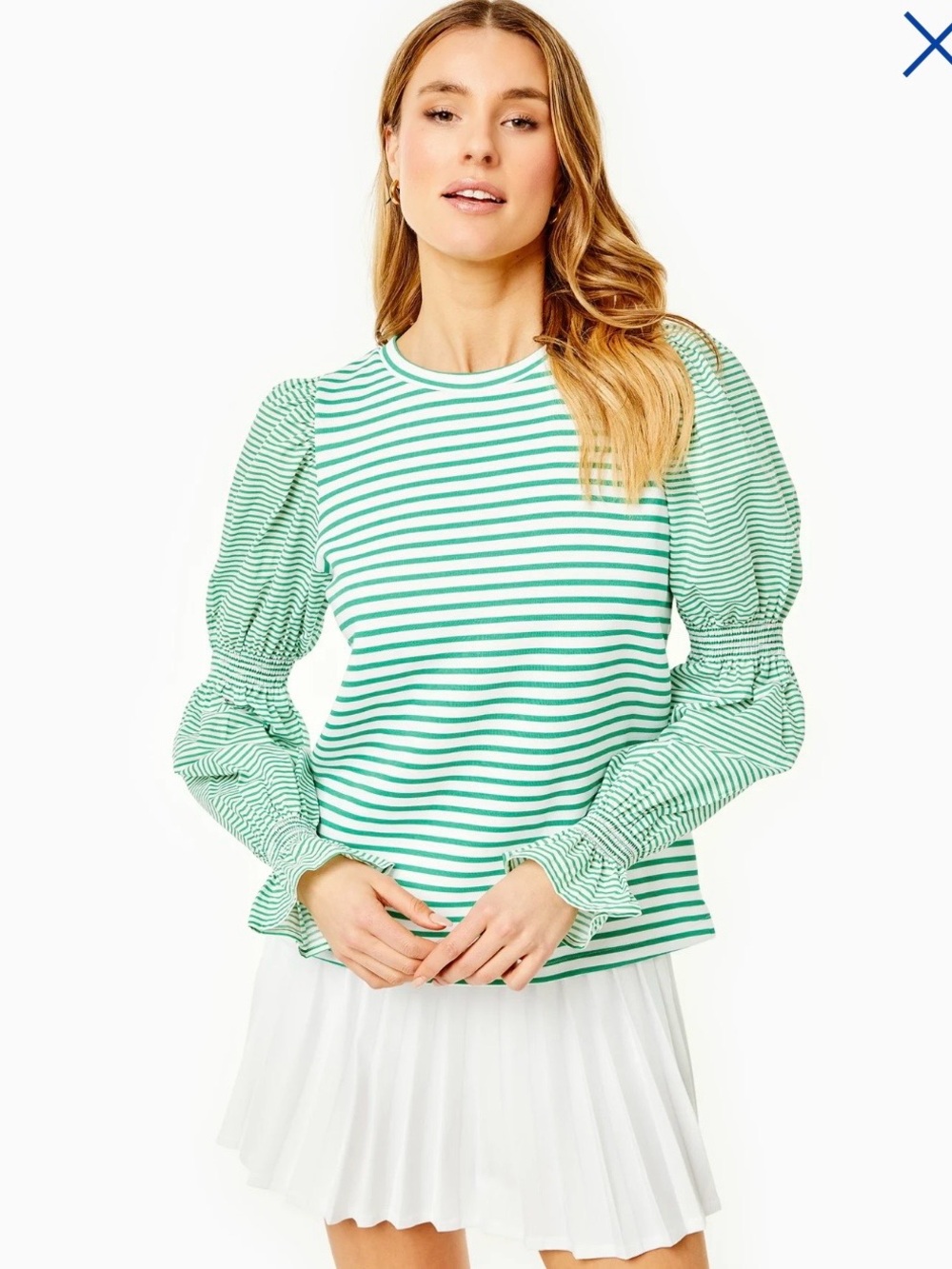NWT Addison Bay Soft Luxe Prep Pullover Stripe Puff Sleeve Top XL